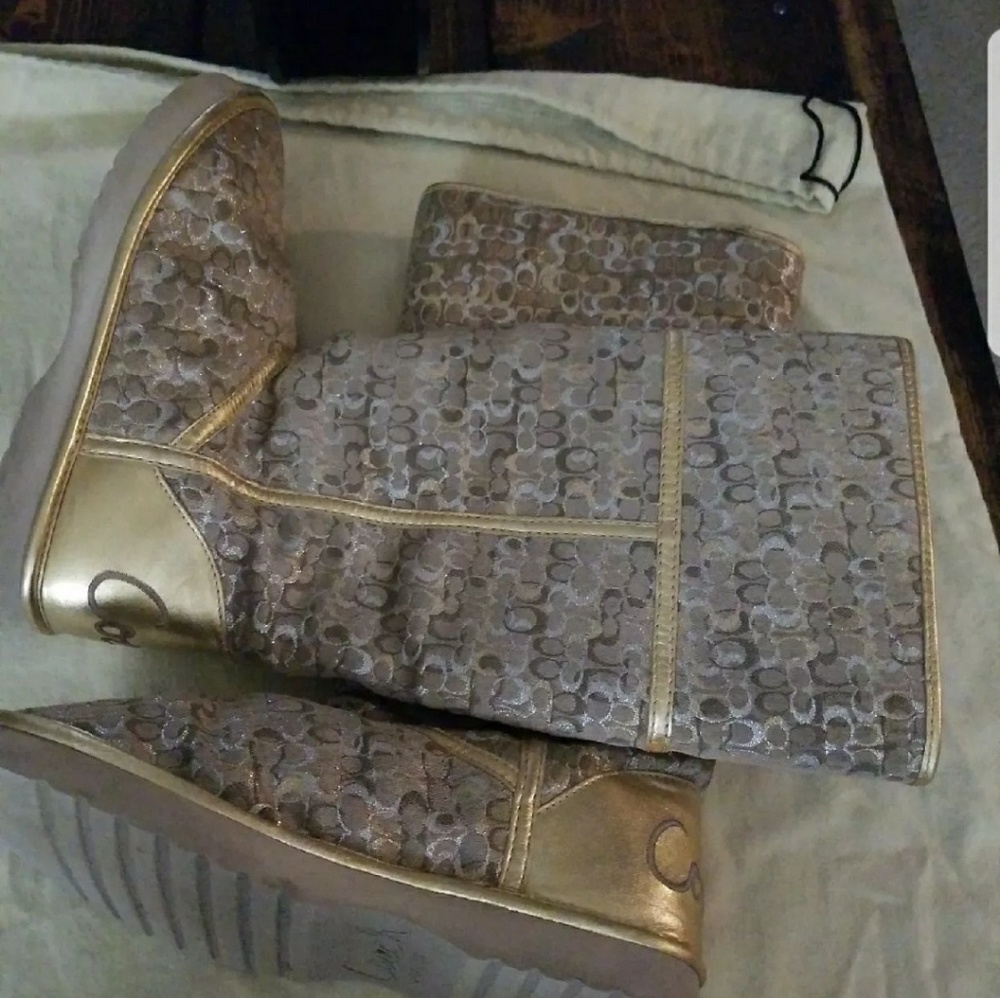 Authentic COACH boots gold and silver.