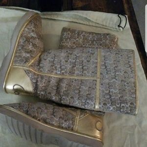 Authentic COACH boots gold and silver.