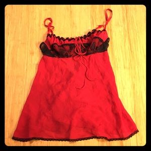 Victoria's Secret Babydoll-100%silk-XS,red w/black