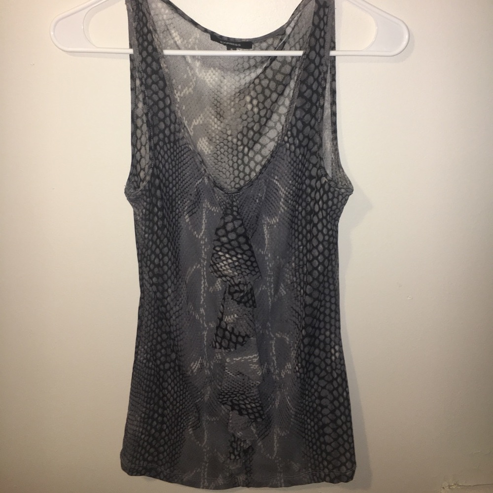 Express size small leopard print ruffled tank top