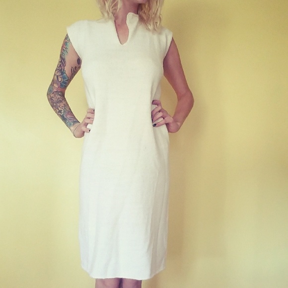 Vtg 70's Crochet Sleeveless Dress - Cream - Picture 2 of 7