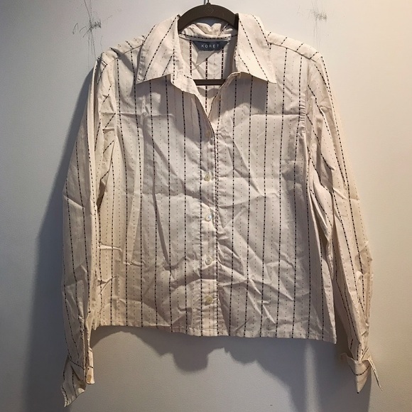 Koret Tops - Off-white pink & maroon striped dress shirt