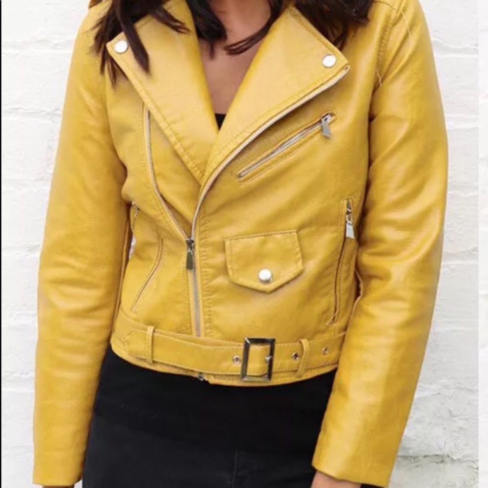 Yellow faux leather jacket sizeXL fits like large