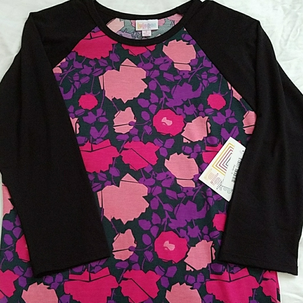 S LuLaRoe Randy Pink & Purple with Black Sleeves