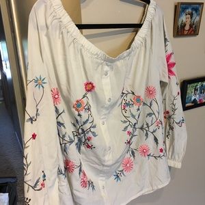 Embroidered Bardot plus size top