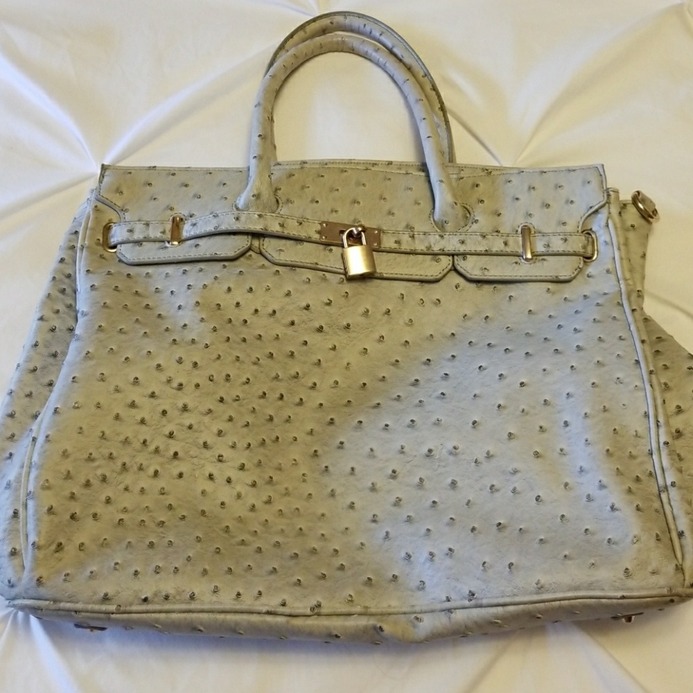 Ostrich print Gray leather purse