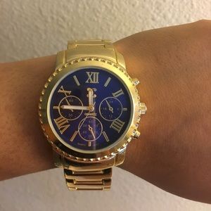 Navy blue and gold watch.