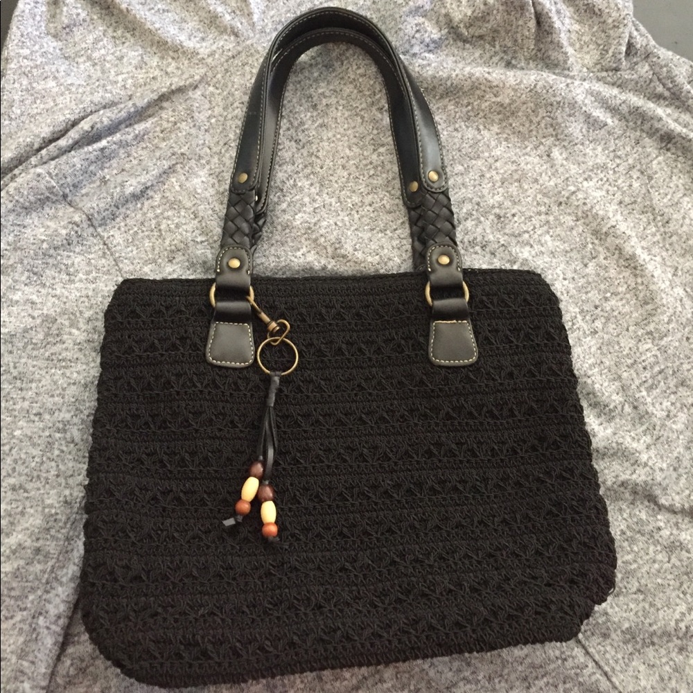 Black crochet purse 11”x12”