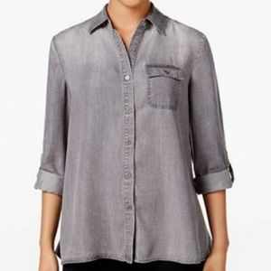 Style & Co Button Back Grey Wash Denim Shirt Style & Co Button Back Grey Wash Denim Shirt