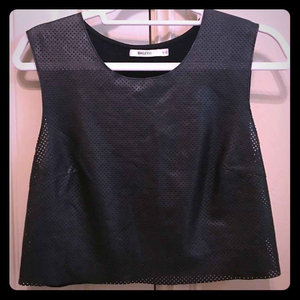Bailey 44 Black Perforated Leather Sleeveless Top