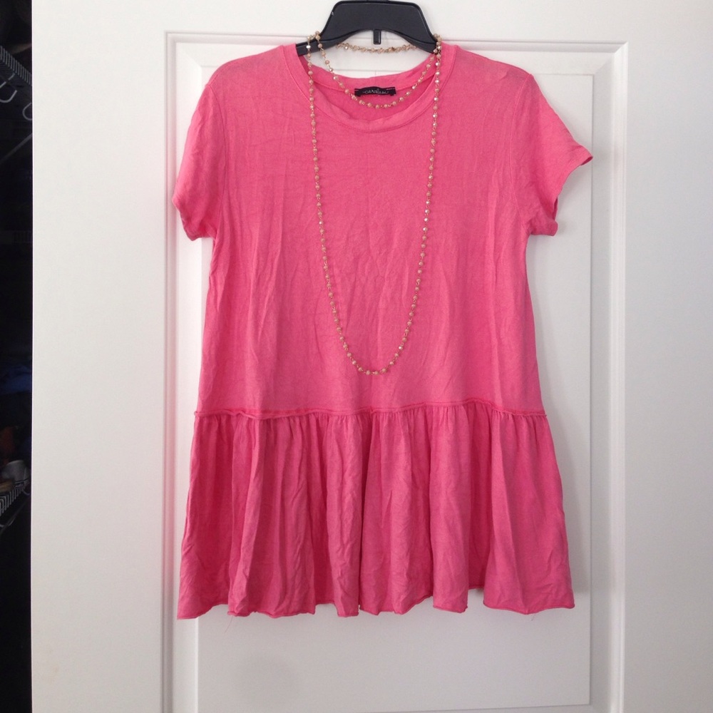 Caralase raw hem peplum tee