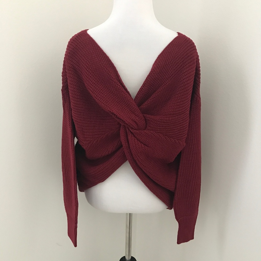 Burgundy Back Twist Knit Sweater - Picture 5 of 6