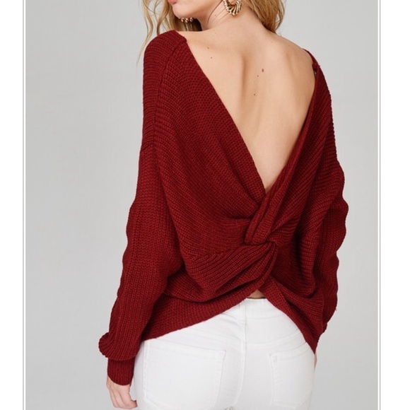 Burgundy Back Twist Knit Sweater - Picture 3 of 6