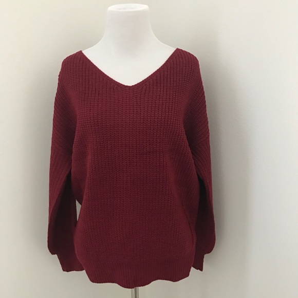 Burgundy Back Twist Knit Sweater - Picture 4 of 6