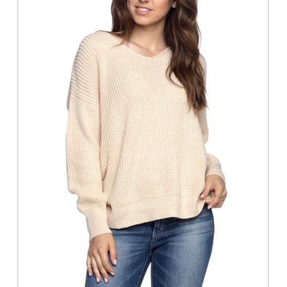 LAST ONE// Beige Back Twist Knit Sweater - Picture 2 of 4