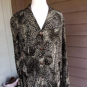 DANA BUCHMAN Animal Print Blouse; Vintage 1990s