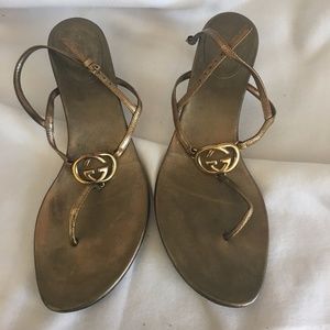 Gucci Gold Strappy Kitten Heel