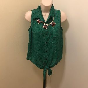 Emerald green panda printed sleeveless blouse