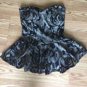 Windsor Black and Tan strapless peplum top