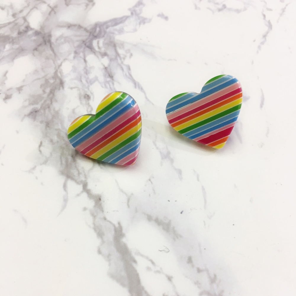 Brand New Rainbow Striped Heart Earrings
