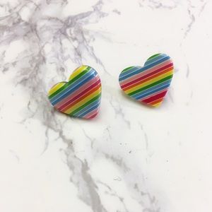 Brand New Rainbow Striped Heart Earrings