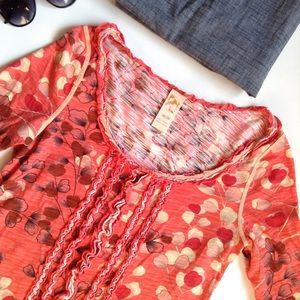 Anthropologie C. Keer Orange Floral Ruffle Tee Anthropologie C. Keer Orange Floral Ruffle Tee