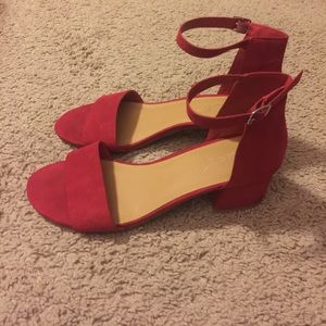 Red Velvet open toed heels size 8.5