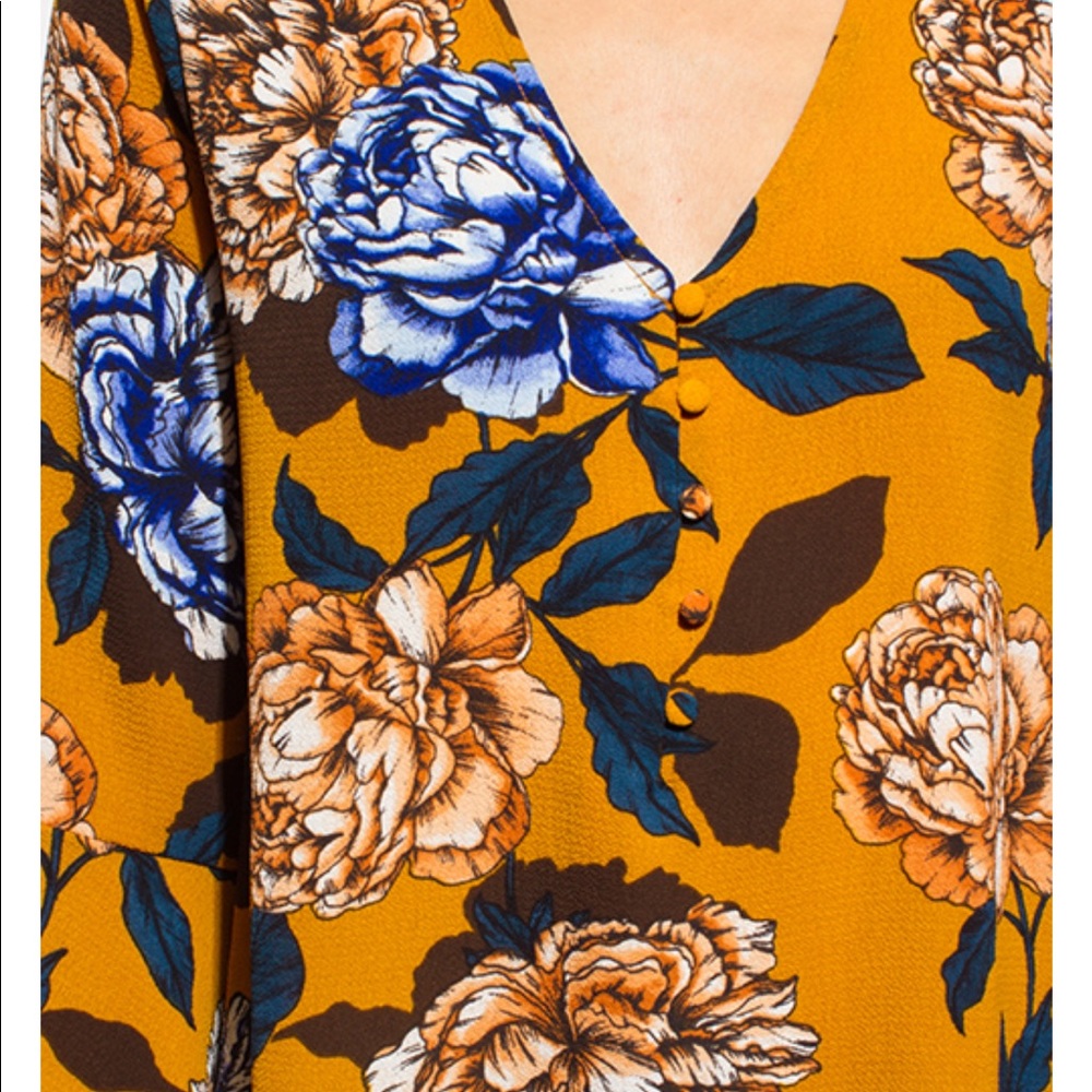 Mustard Floral Choker Neck Boho Top - Picture 3 of 6