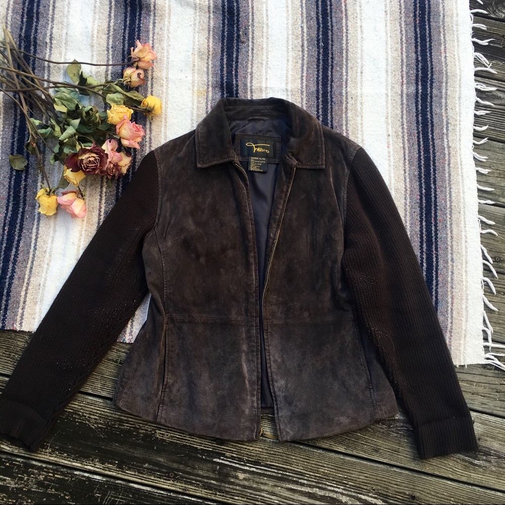 Suede and knit  brown Fabio jacket zip up