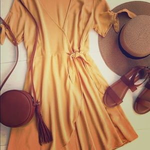 Mustard color wrap dress (actually wraps!)