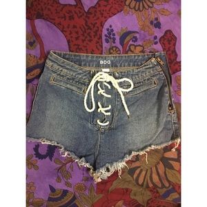 High waisted jean lace up shorts