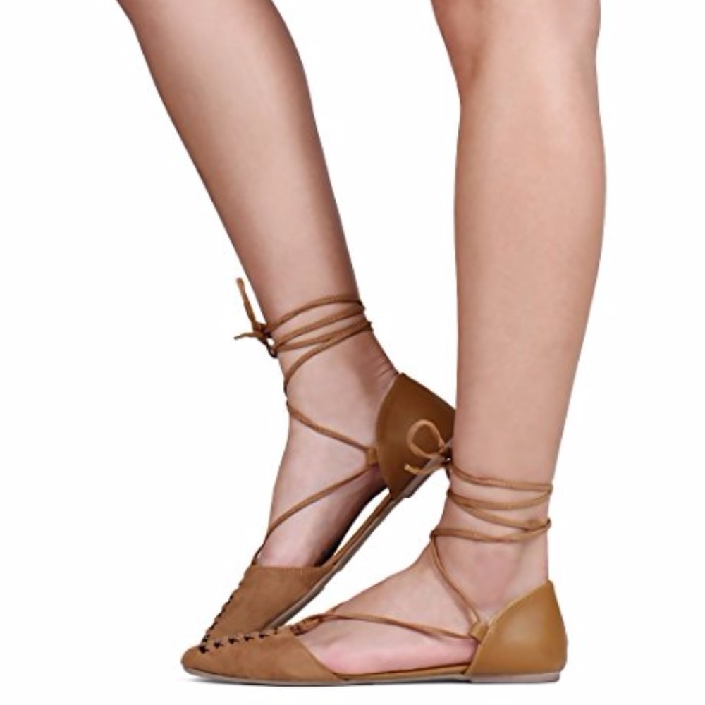 Qupid Mix Media Woven Pointy Toe D'orsay Lace Up