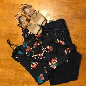 Blue floral sleeveless blouse
