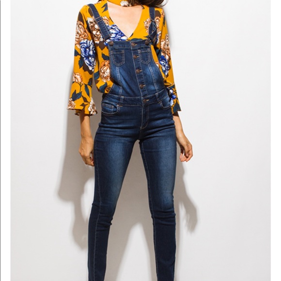 Jean Overalls Dark Wash Skinny Stretch - Picture 2 of 6