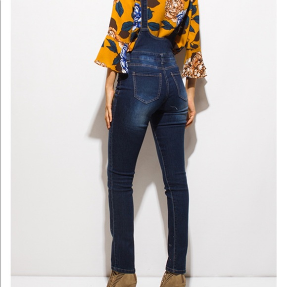 Jean Overalls Dark Wash Skinny Stretch - Picture 3 of 6