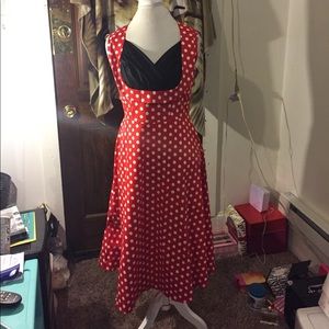 50's style dress red and white polka dot