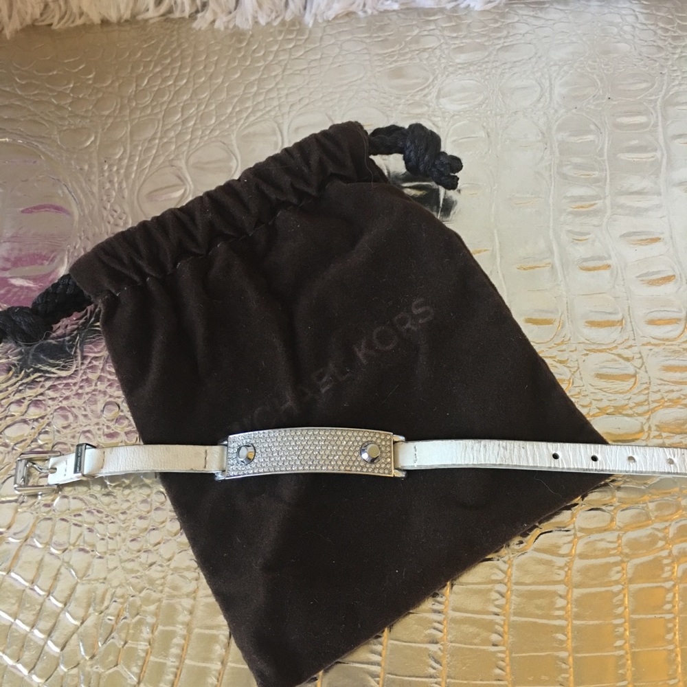 MK Leather & crystal plaque buckled bracelet