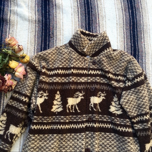 Brown Deer Pattern Fleece Button-up Jacket - Picture 2 of 5