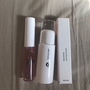 Glossier boy brow haloscope and lip gloss set