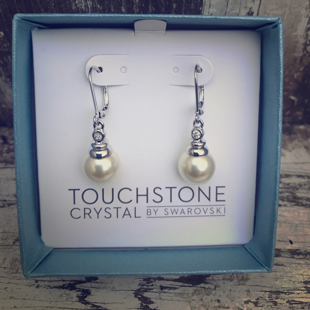 Touchstone crystal dangle pearl earrings