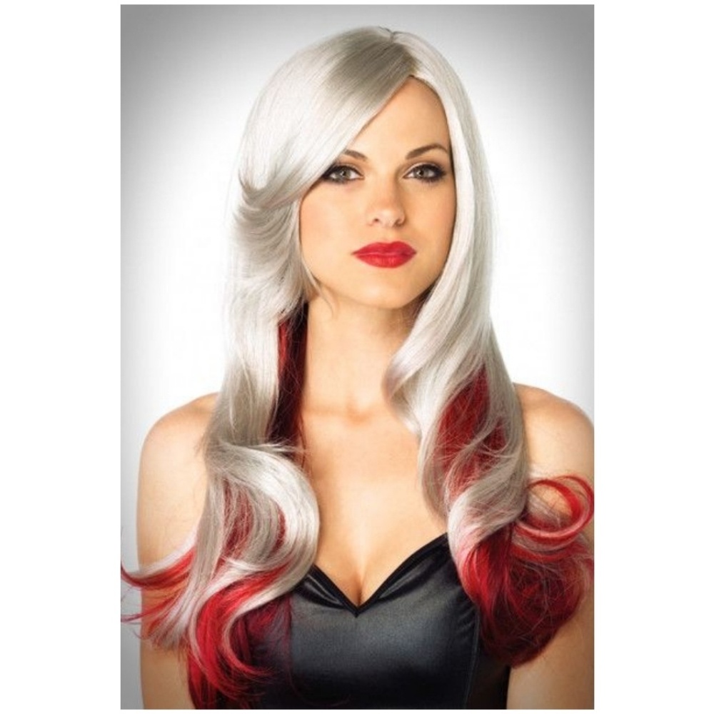Punk Rock Pin Up Long Wig Drag Queen Red Gray