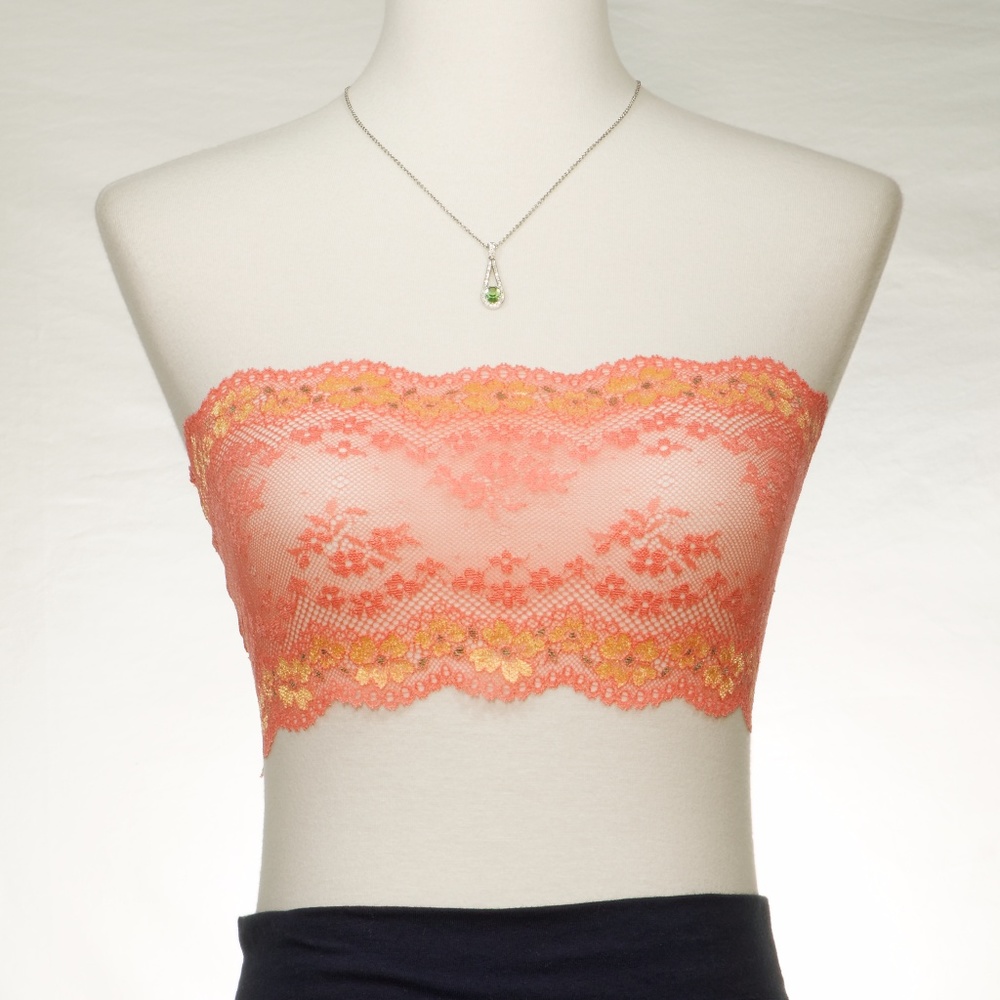 NWOT Bandeau Orange w/Yellow Flower Lace Tube - Picture 5 of 8