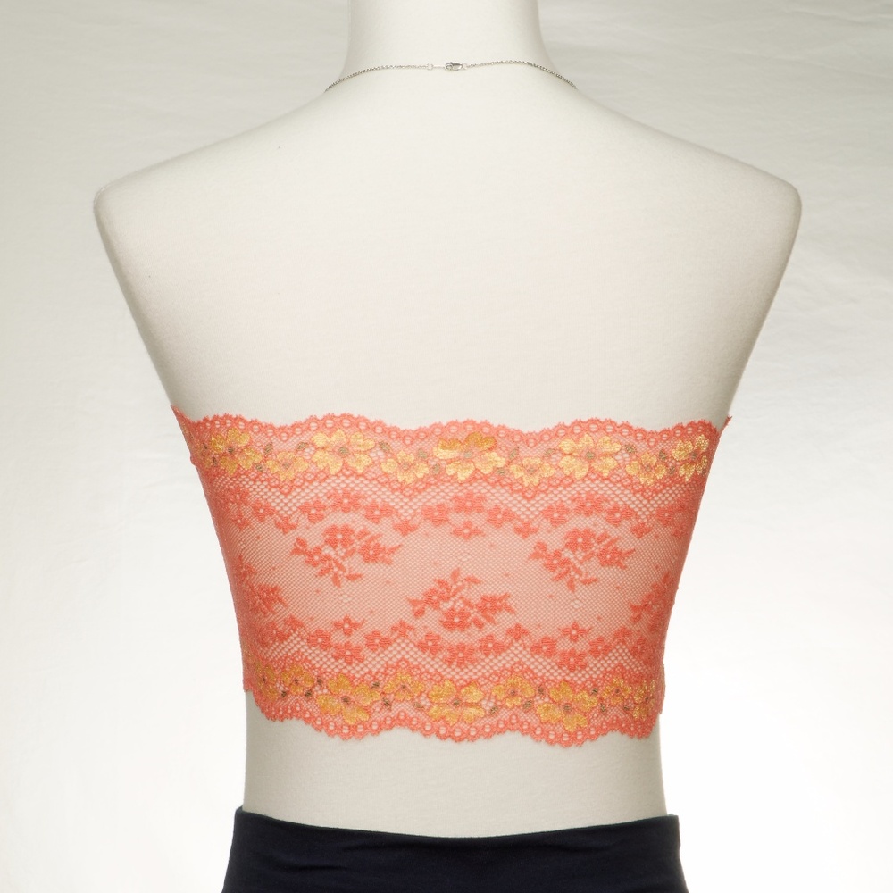 NWOT Bandeau Orange w/Yellow Flower Lace Tube - Picture 6 of 8