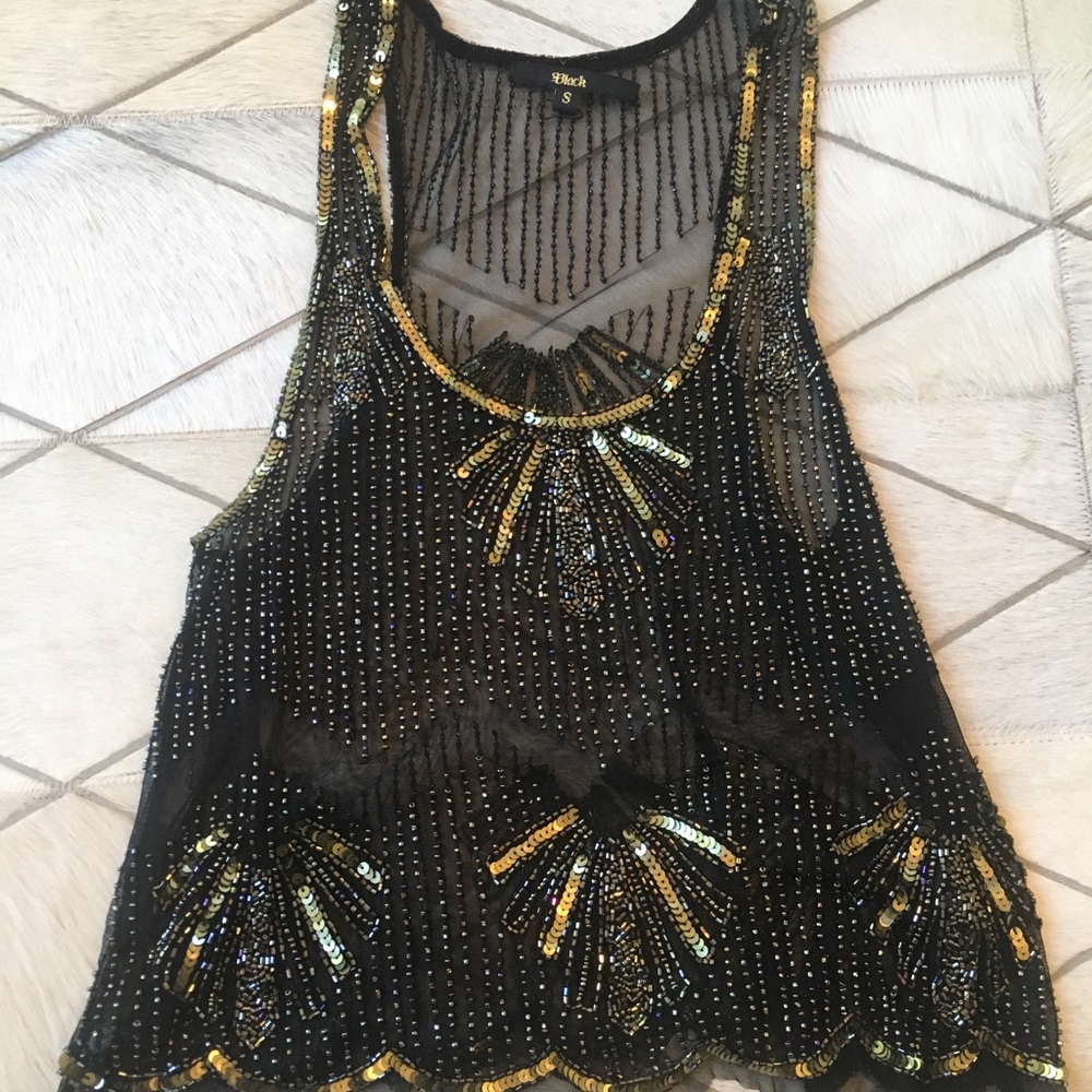 Black sheer top with crystals