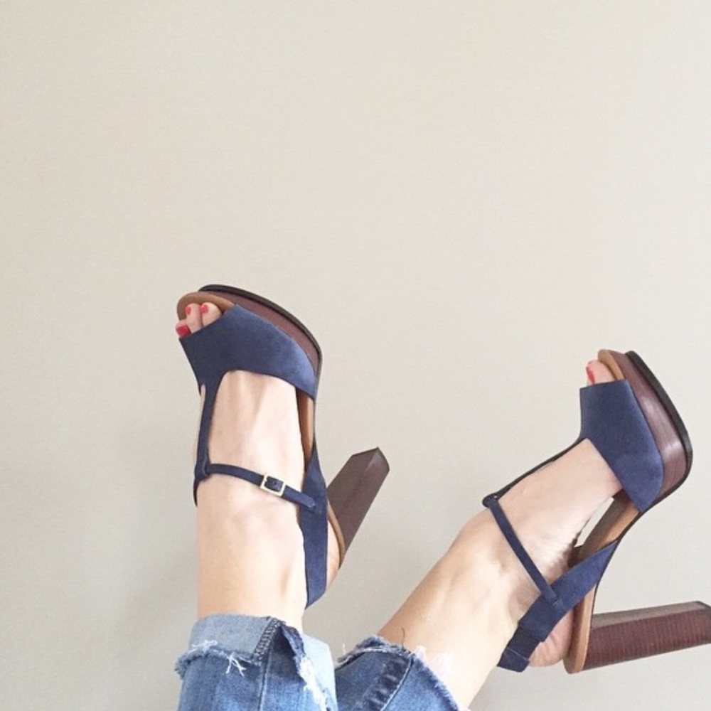 T-Strap Blue Suede Sandal