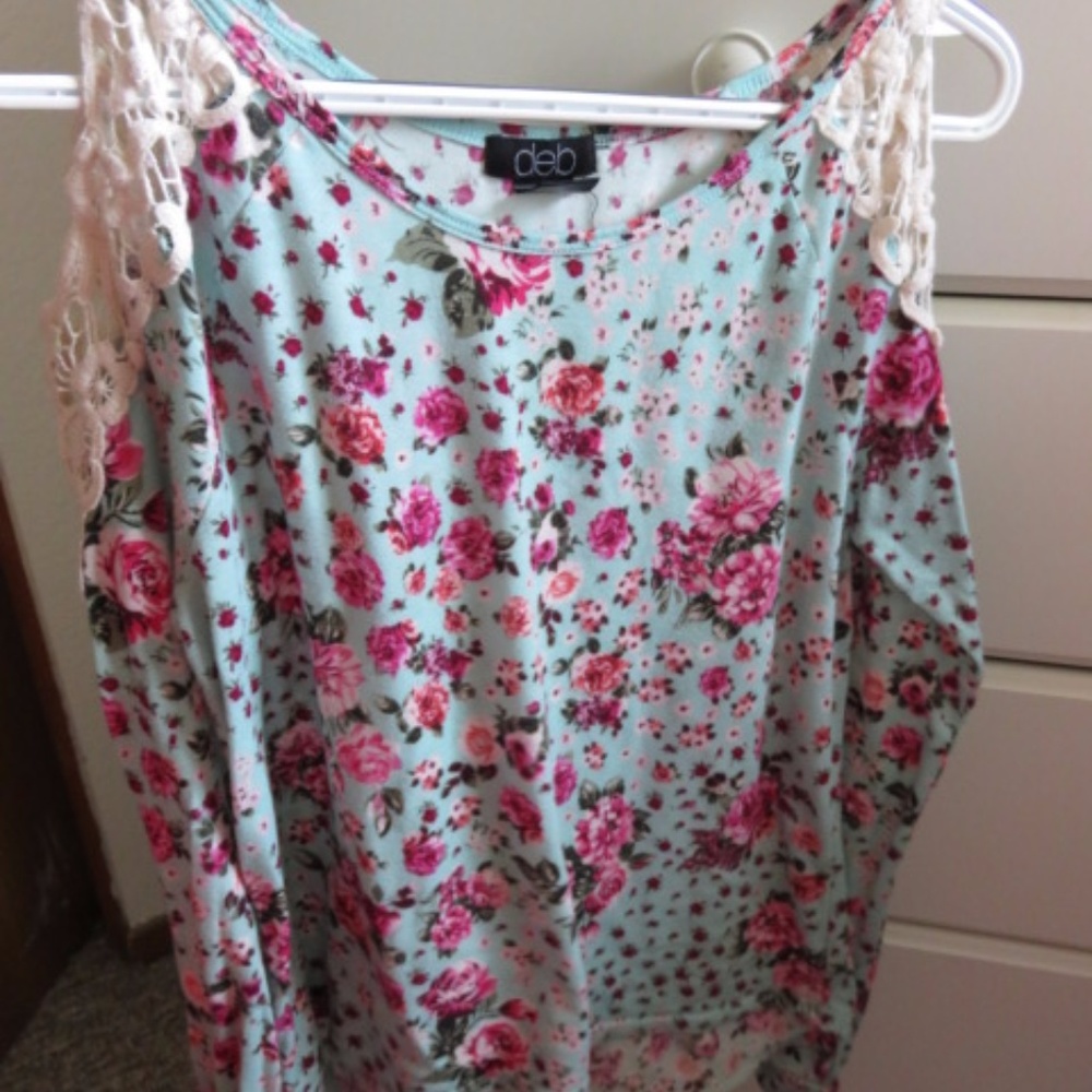 FLORAL LONG SLEEVE OPEN SHOULDER TOP
