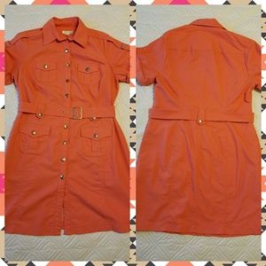 Dress Barn coral belted button up dress 16W