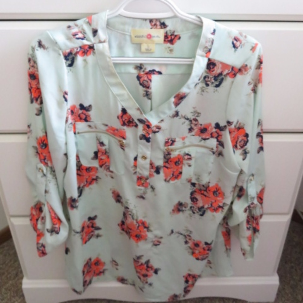 FLORAL BABY BLUE 3/4 SLEEVE