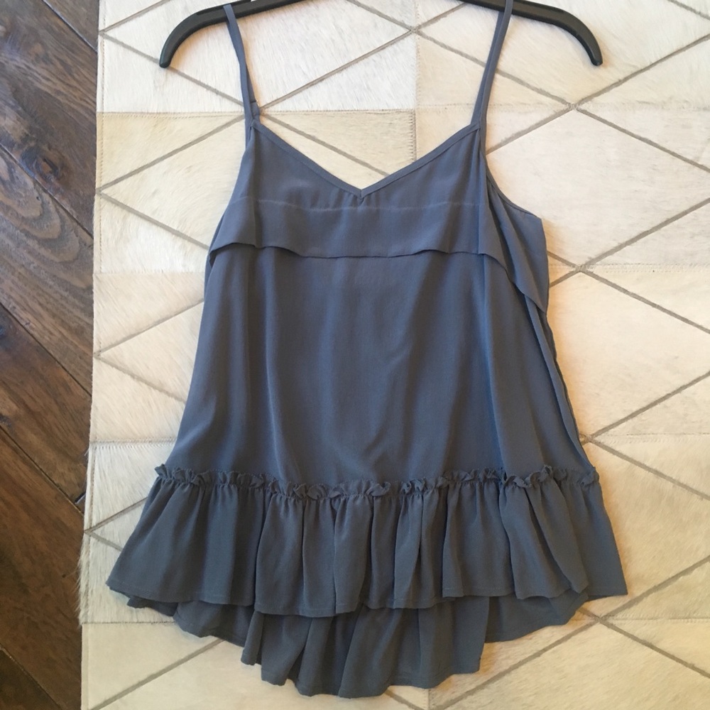 Blue gray tank top with ruffles