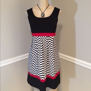 Black/White Chevron Dress w/ Red Trim